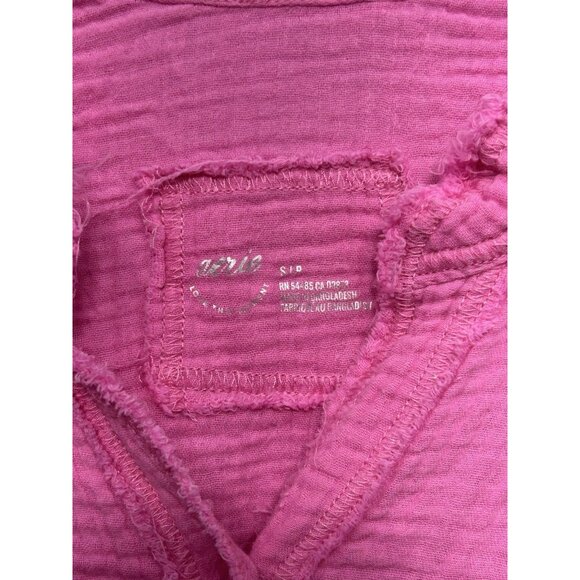 Aerie Pool to Party Gauze Coverup Shirt Small Pink Button Down Front Shirt Top - Picture 7 of 10